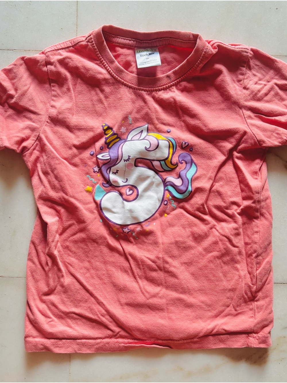 Unicorn 5th Birthday Shirt in Mauve - Size 5Y